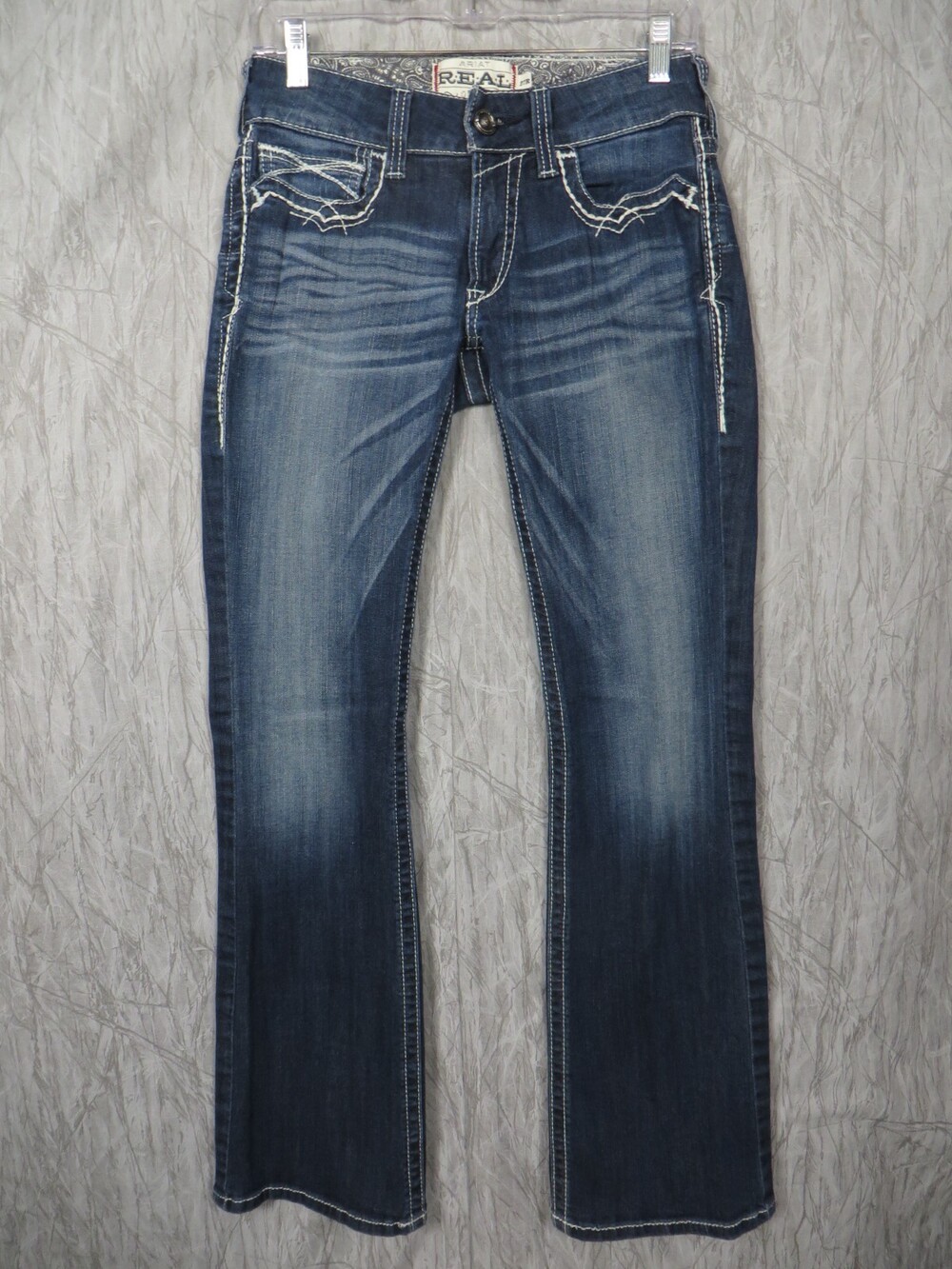 Ariat REAL Denim Womens 27R Bootcut Jeans Western Thick Stitch Dark Wash Stretch
